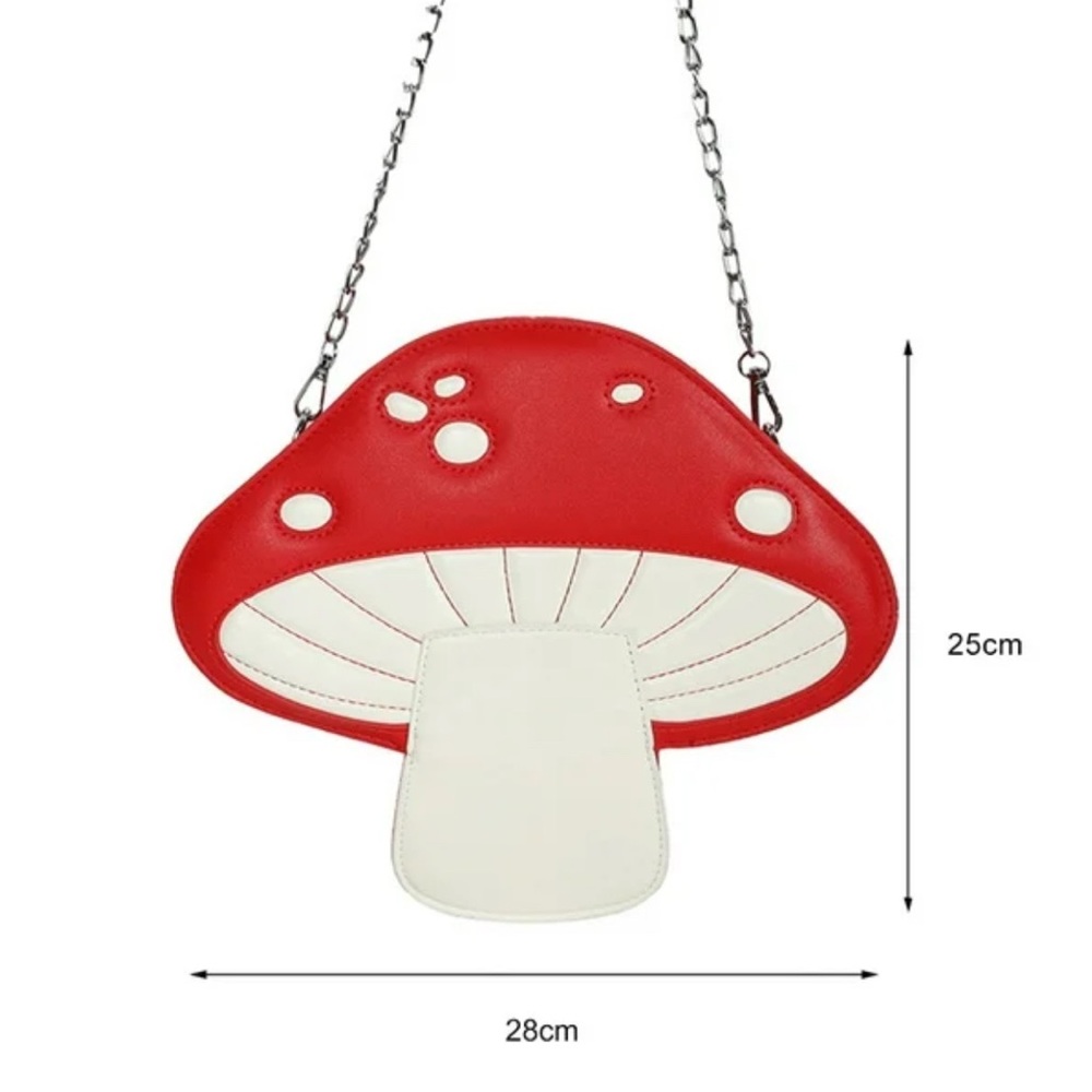 COTTAGECORE NEW Red & White Mushroom Crossbody Boho Bag Detachable Chain Strap - Picture 2 of 7